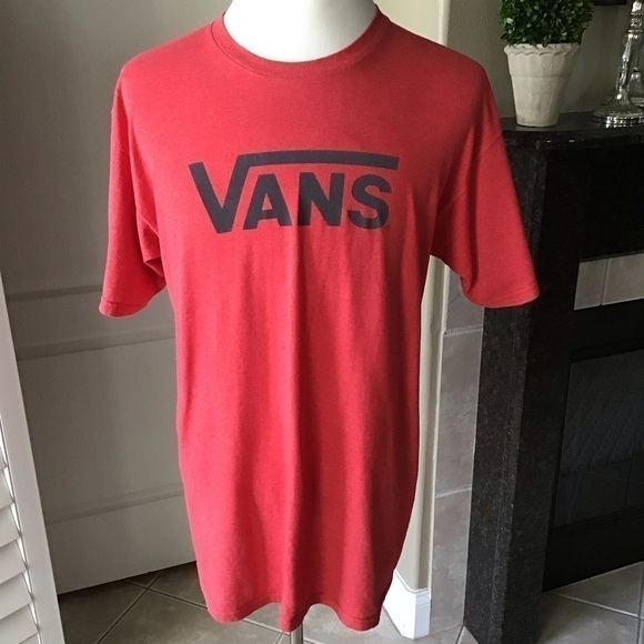 Vans Other - Vans Classic Drop-V Logo T-shirt LARGE Cotton Blend Tee Red Gray Skateboarder